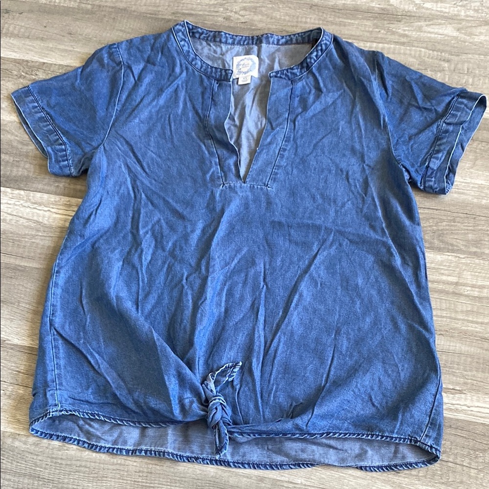 Casual Blue Denim Tie-Front Top
